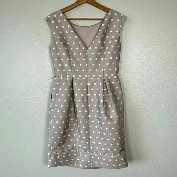 Eliza J Polka Dot Tulip Dress Taupe White Size 8 - Picture 7 of 9